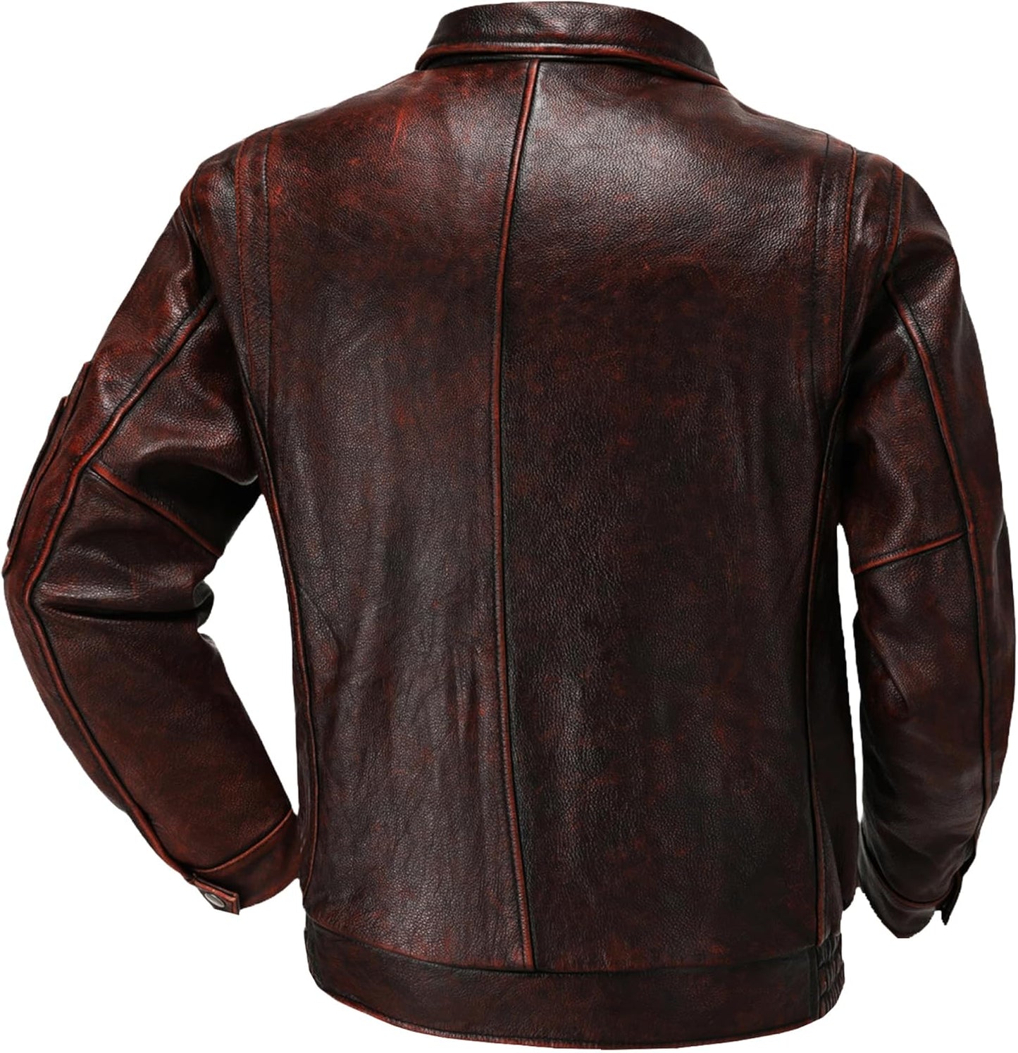 Retro Red Cowhide Aviator: Vintage Distressed Flight Bomber for Men