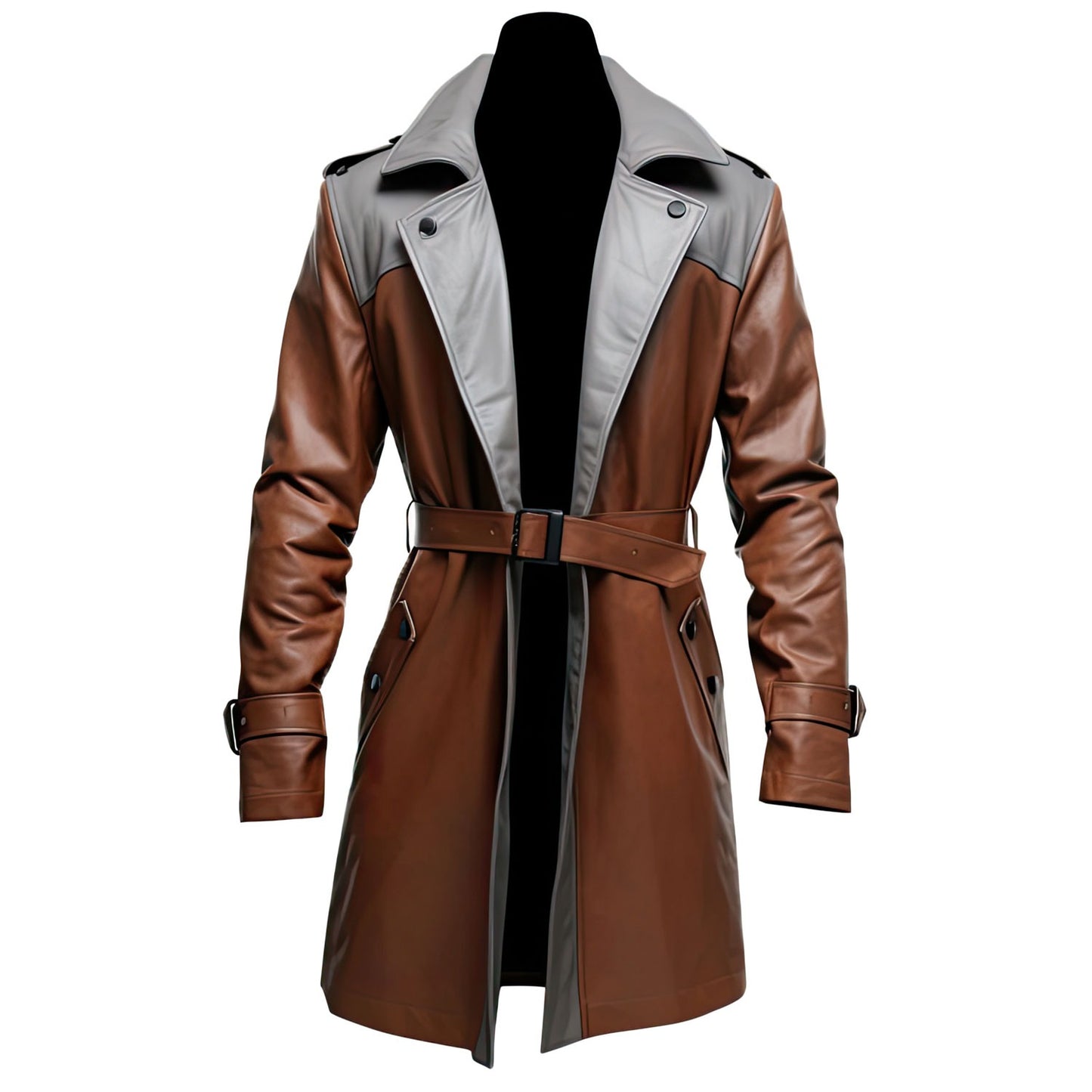 Chocolate Brown Grey Genuine Sheepskin Open Front Classy Belted Lapel Collar Lightweight Casual Leather Trench Coat |Leather coats