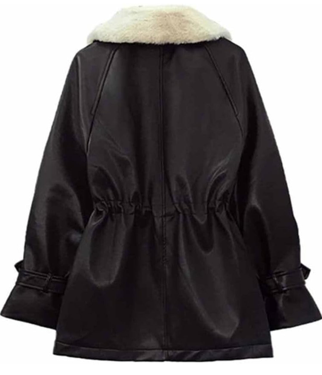 Black Sheepskin Sherpa Shearling Fashion Jacket: Casual, Oversized, Drawstring Waist