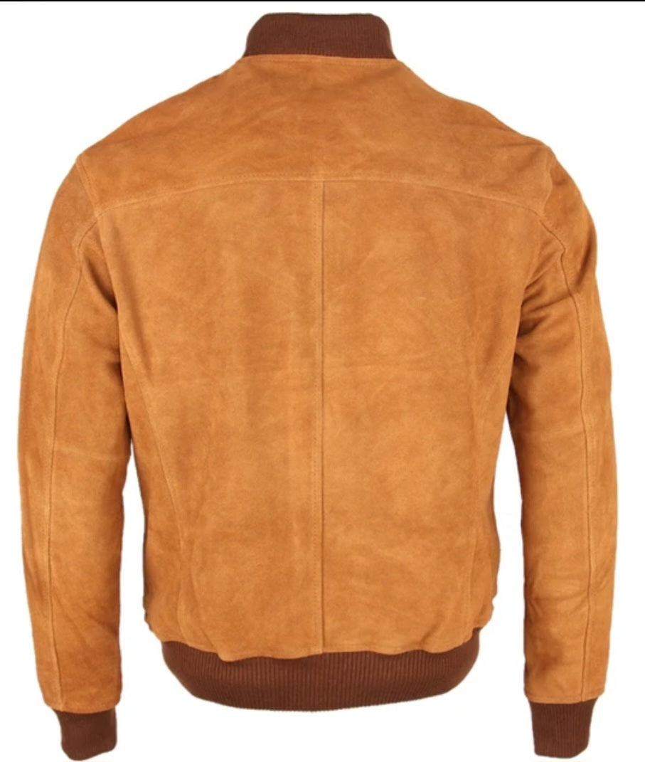 Brown Suede Biker Bomber: Classic, Casual, and Warm for Motorcycle Riding in Smooth Winter Style