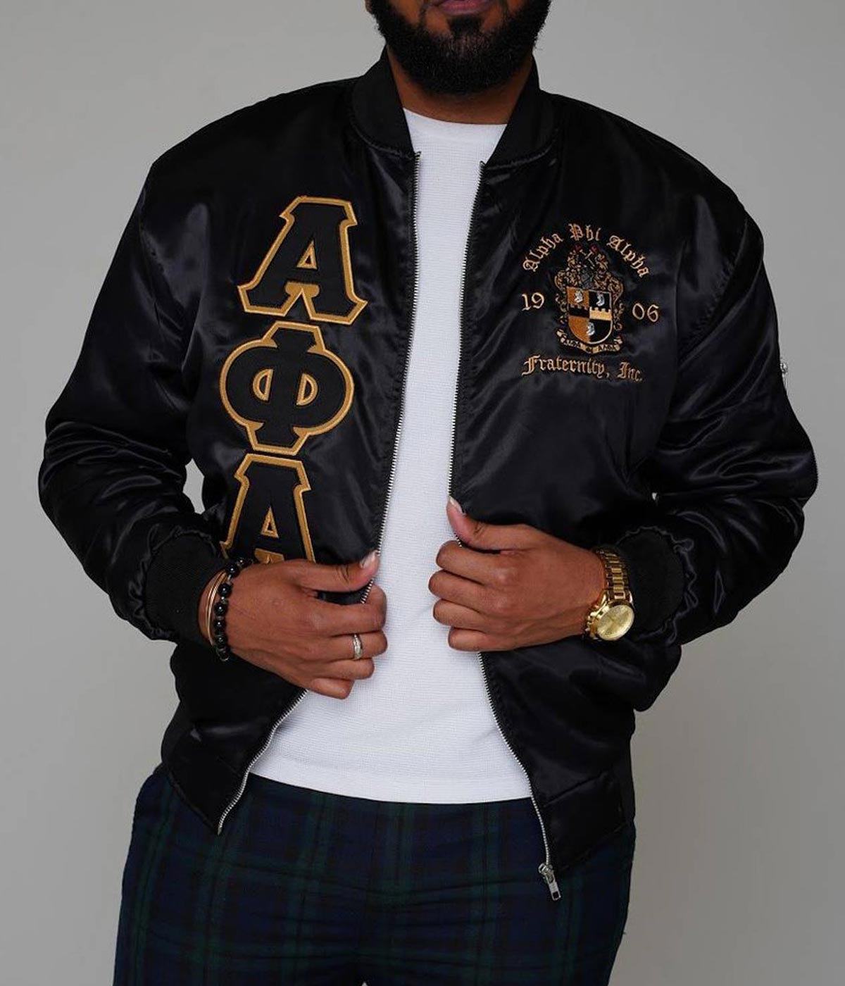 Alpha Phi Alpha Yellow/Black Bomber Jacket