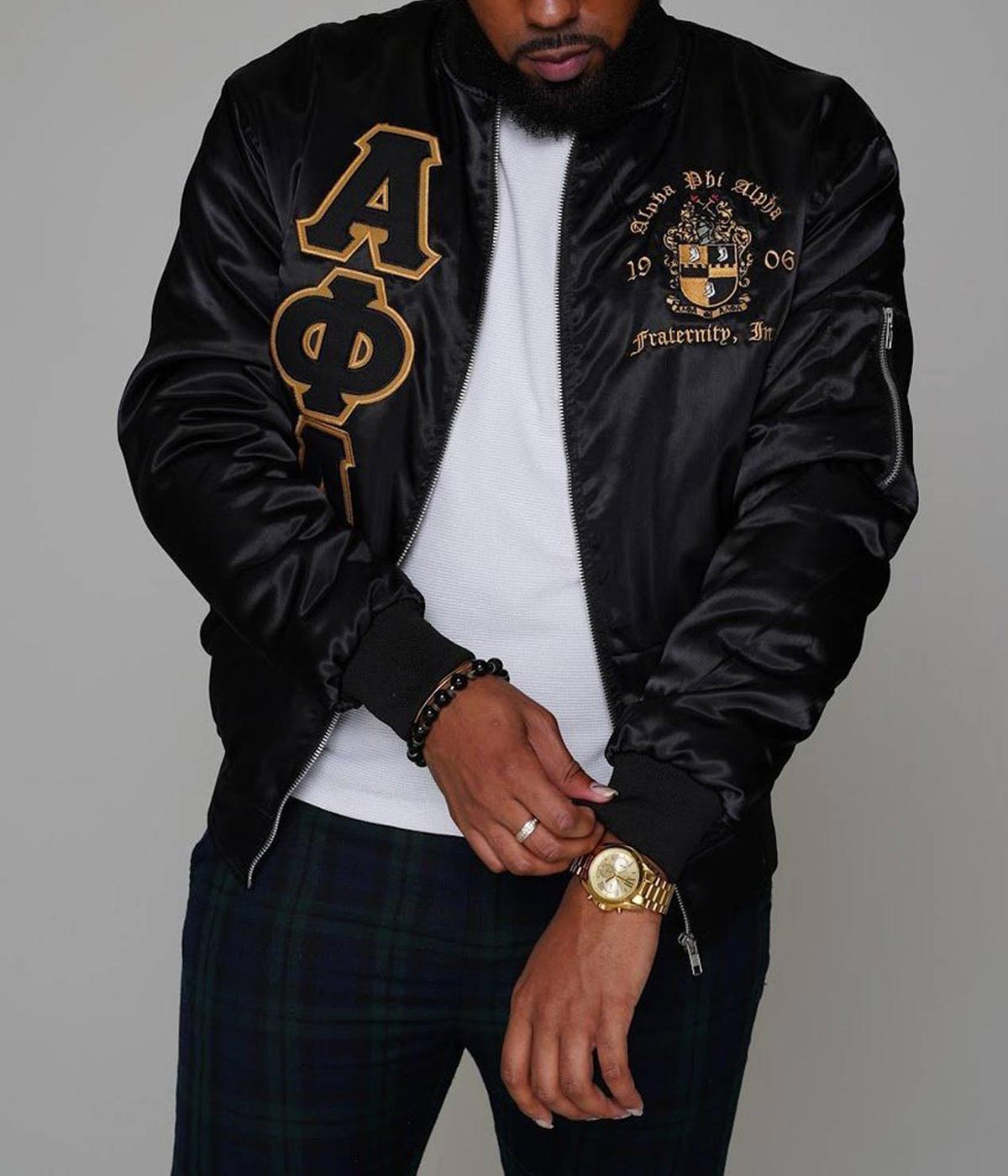 Alpha Phi Alpha Yellow/Black Bomber Jacket