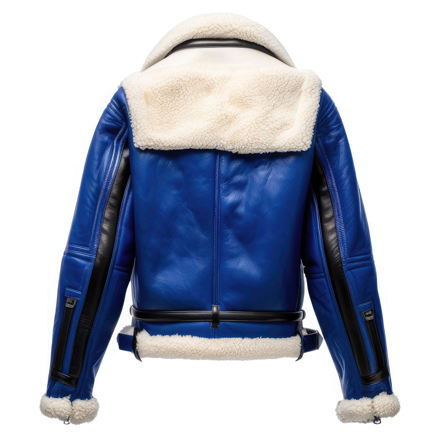 Luxurious Navy Blue Shearling Aviator Jacket for Winter Elegance Success