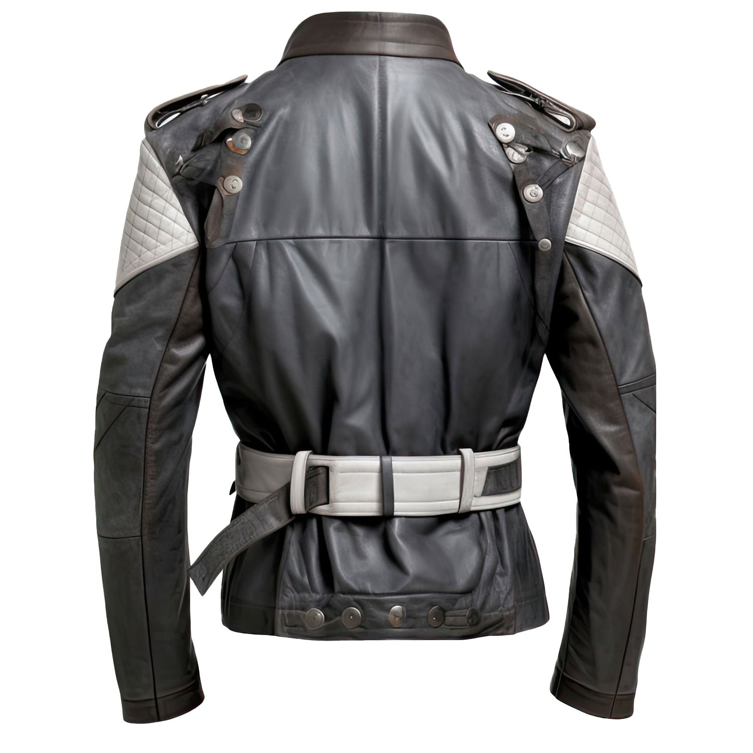 Charcoal Grey and White Military Style Leather Jacket