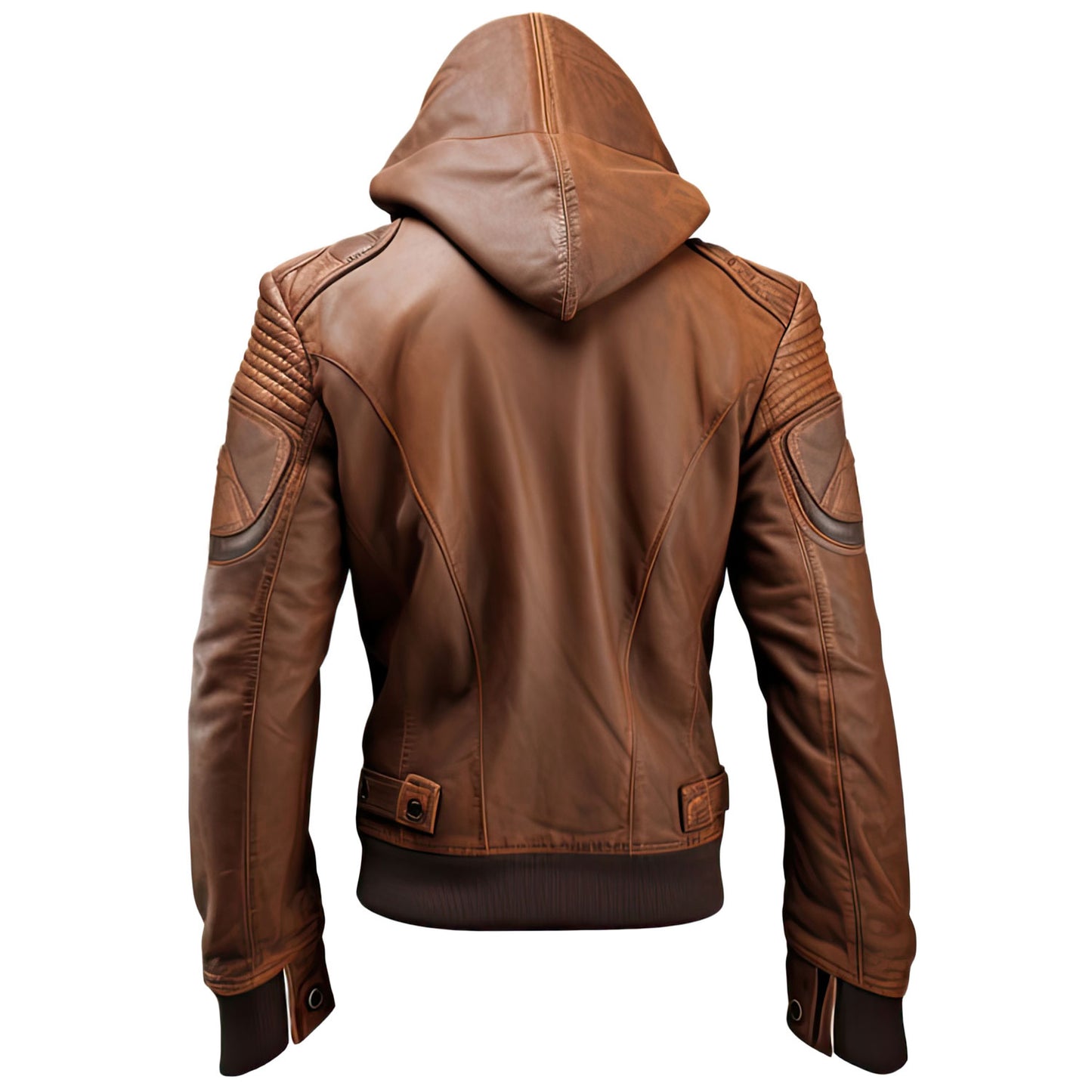 Men’s Coffee Brown Genuine Sheepskin Biker Hooded Stylish Zip-up Rib Knitted Slim-fit Casual Bomber Leather Jacket