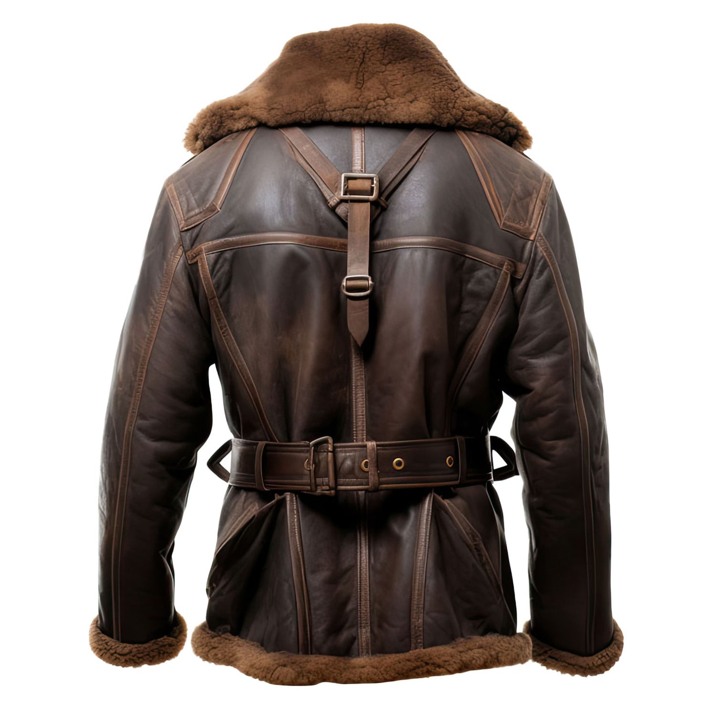 Dark Brown Aviator Belted Leather Trench Coat