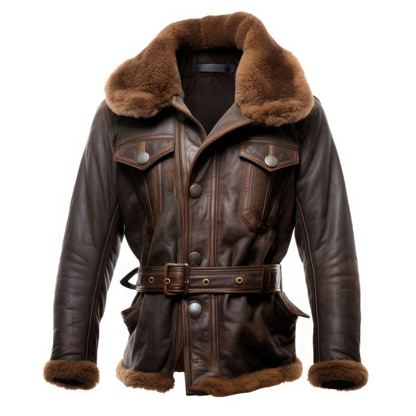 Men’s Dark Brown Aviator Style Belted Leather Trench Coat |Leather coats for men