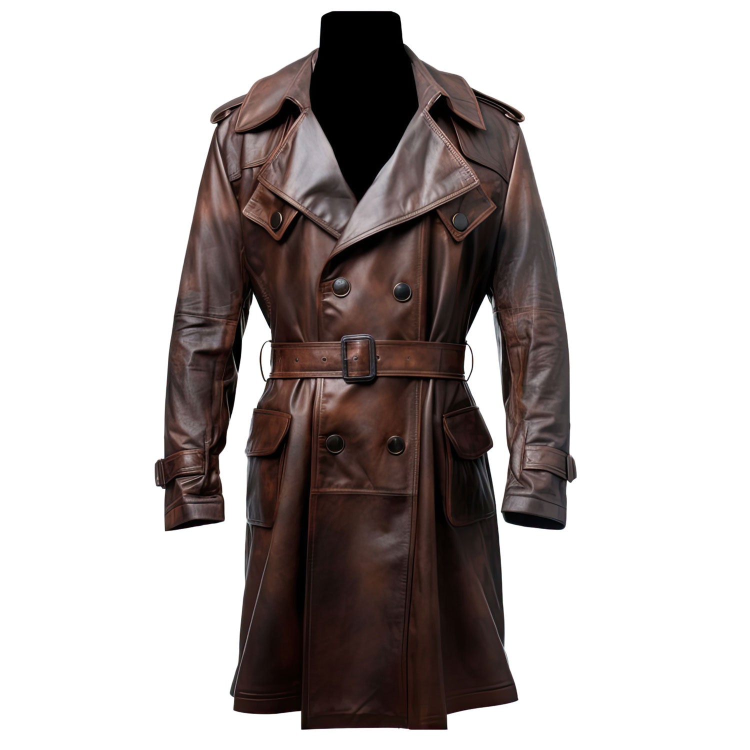 Dark Brown Trench Leather Coat jacket |Leather coats for men