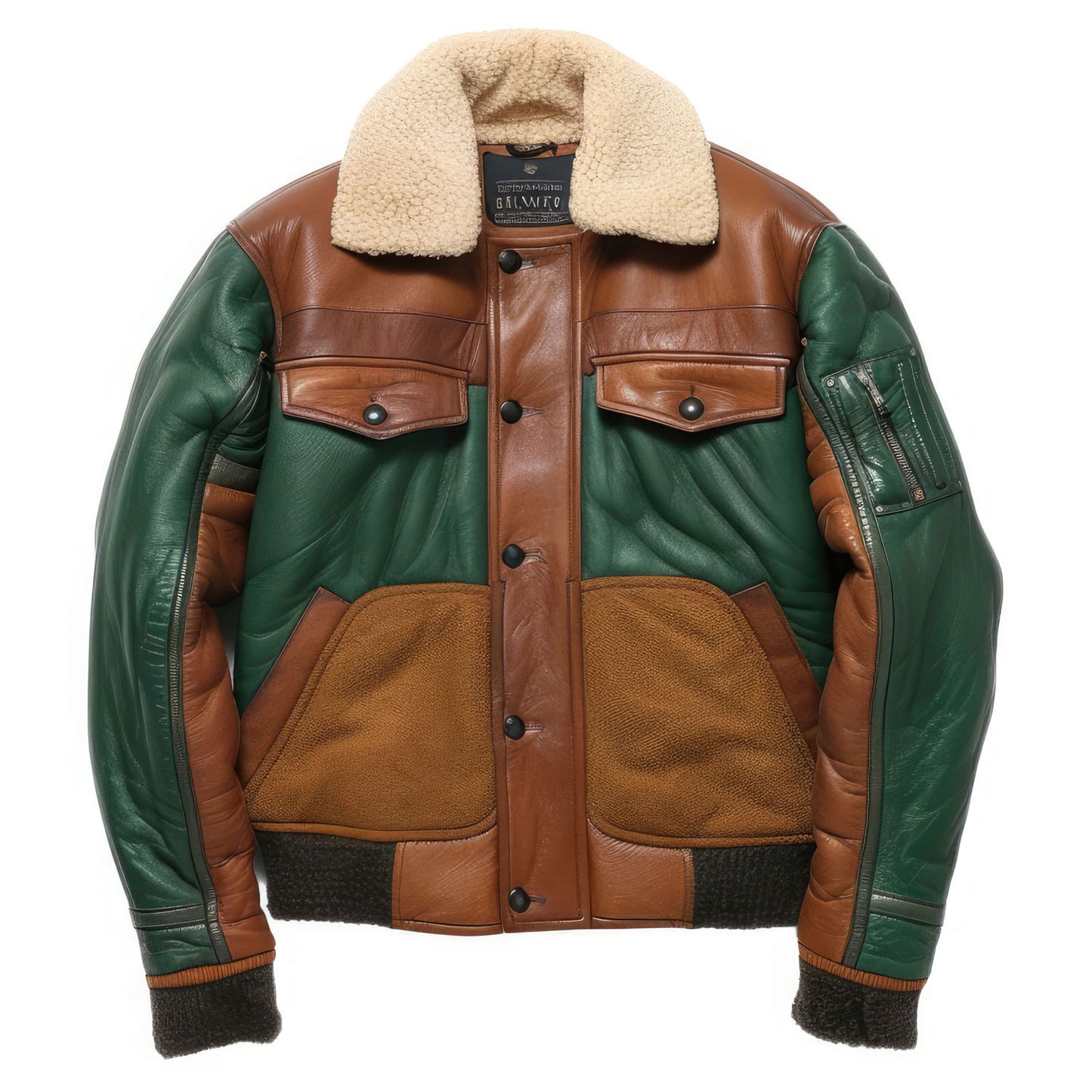 Men’s Brown Green Genuine Sheepskin B3 Sherpa Shearling Faux Fur Collar Warm Button-up Multicolor Pilot Aviator Leather Jacket Gift for Men|Leather coats for men