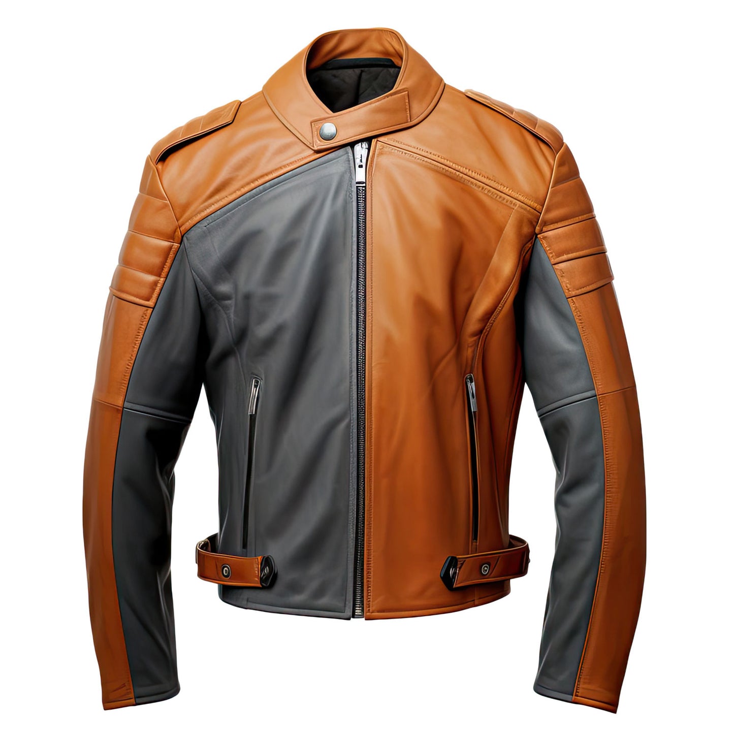 Men’s Brown Grey Genuine Sheepskin Stand Collar Stylish Streetwear Zip-up Smooth Lightweight Slim-fit Motorcycle Leather Jacket Gift for Men|Leather coats for men