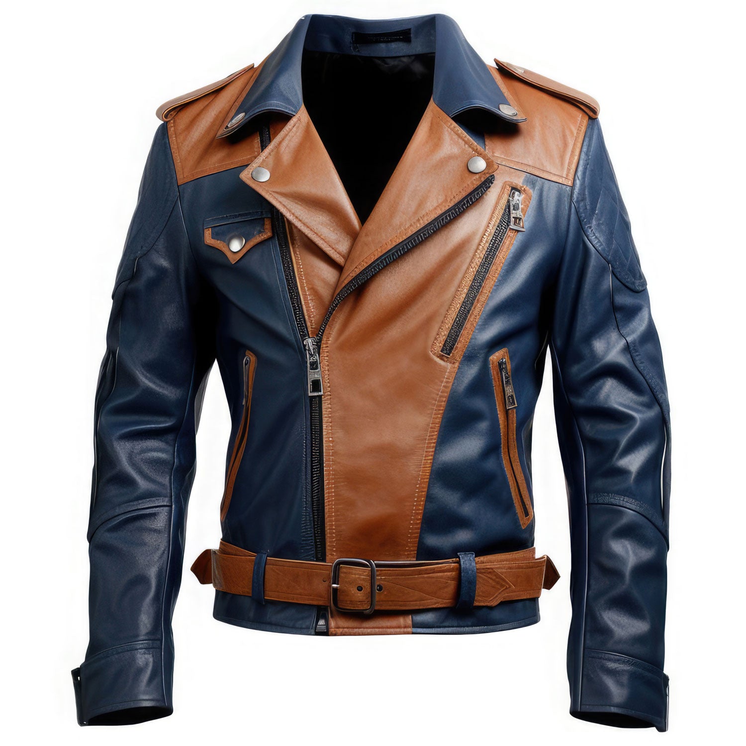 Navy Blue and Brown Rider Classic Biker Leather Jackets