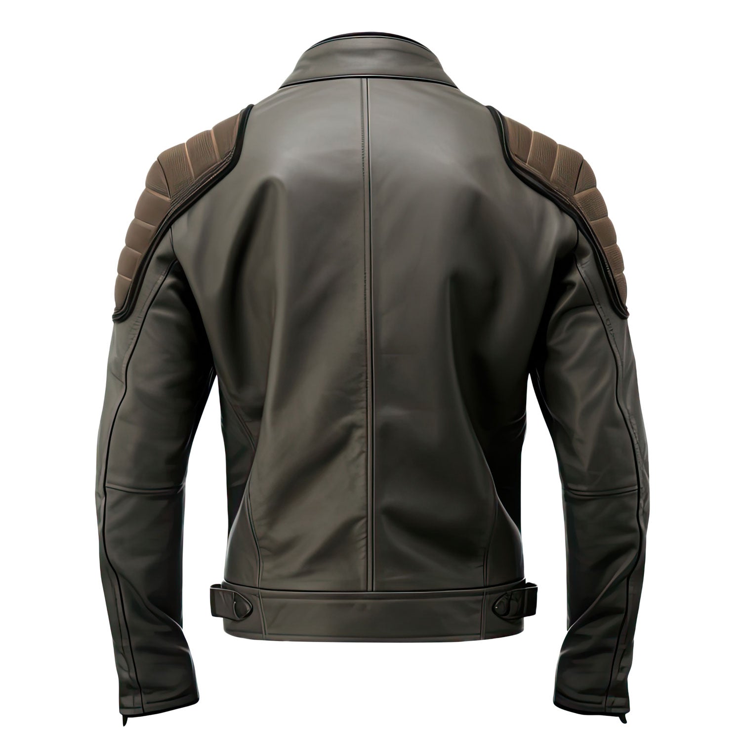 Olive Green and Charcoal Grey Classic Biker Style Leather Jacket Success