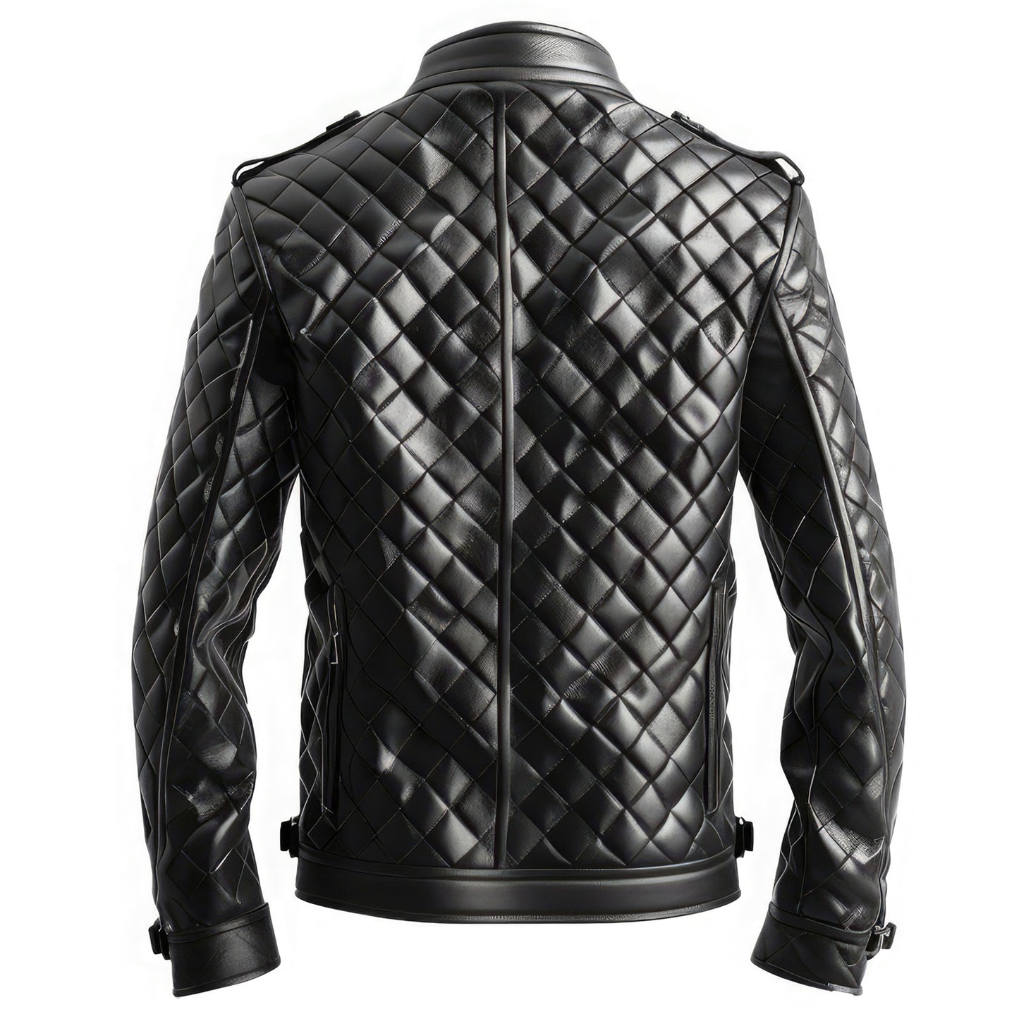 Men’s Genuine Sheepskin Diamond Quilted Biker Jacket Stylish Stand Collar, Zipper Gift for Men|Leather coats for men