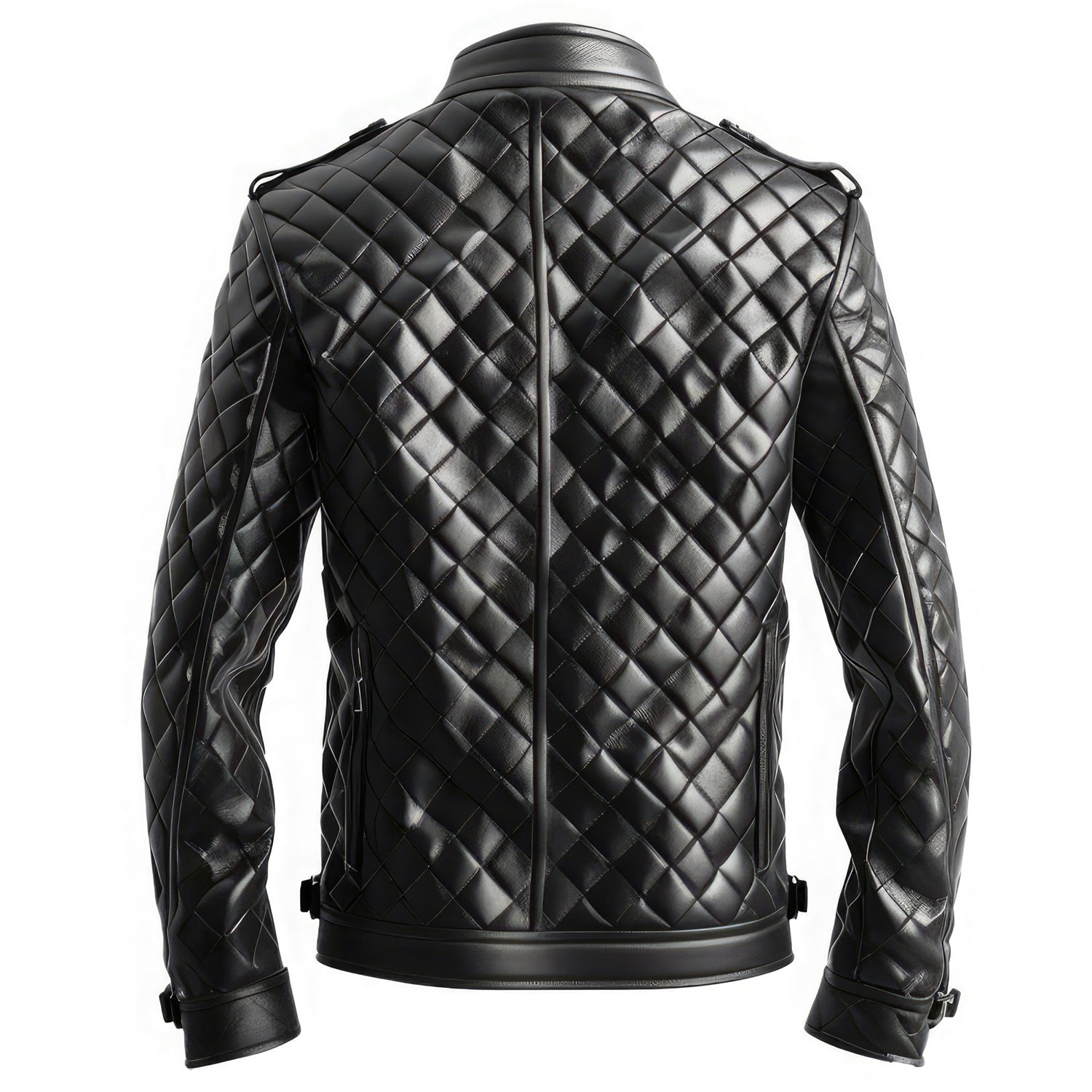 Men’s Genuine Sheepskin Diamond Quilted Biker Jacket Stylish Stand Collar, Zipper Gift for Men|Leather coats for men