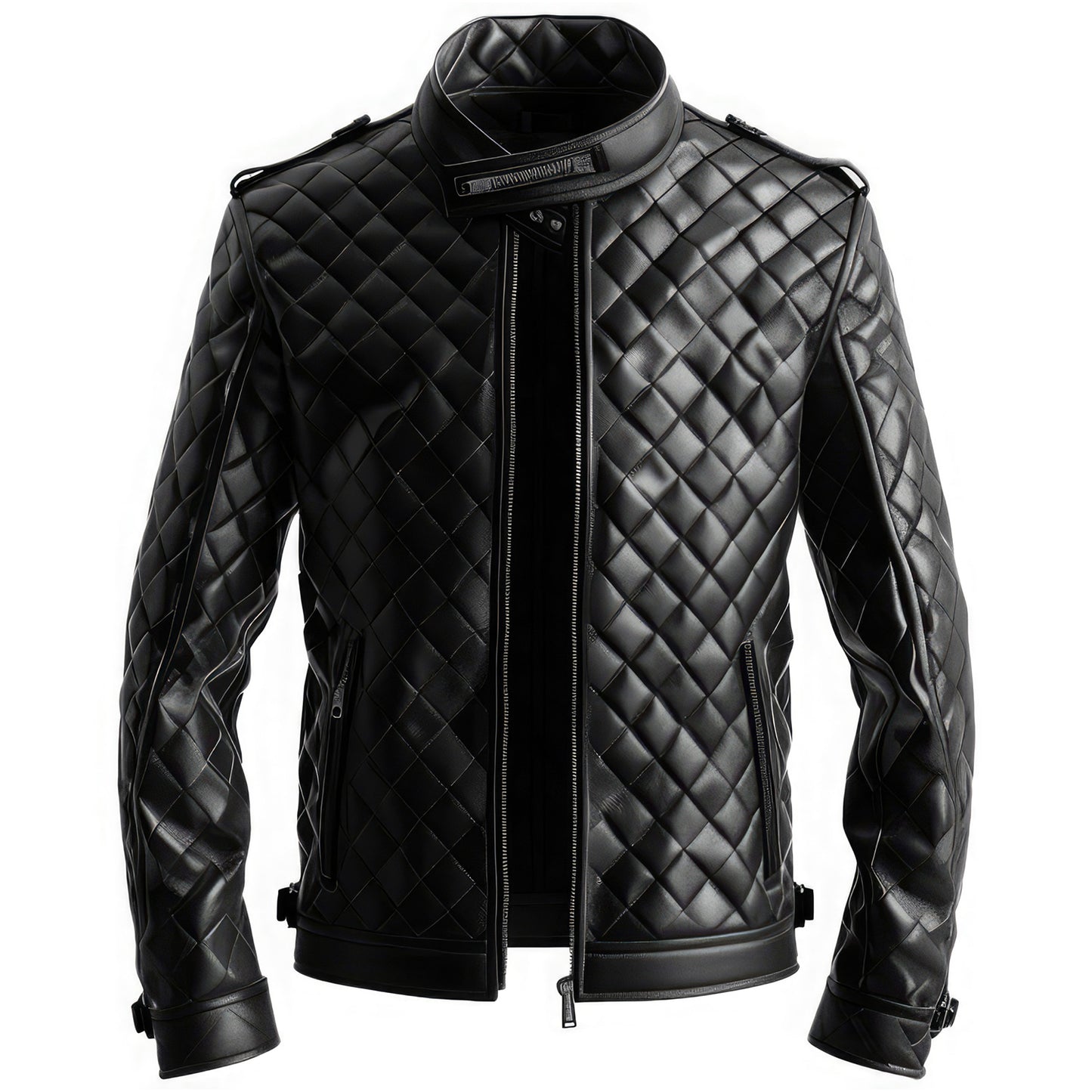 Men’s Genuine Sheepskin Diamond Quilted Biker Jacket Stylish Stand Collar, Zipper Gift for Men|Leather coats for men