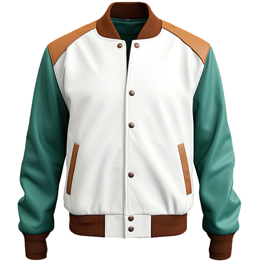 Sea Green,Brown and white Leather Jacket