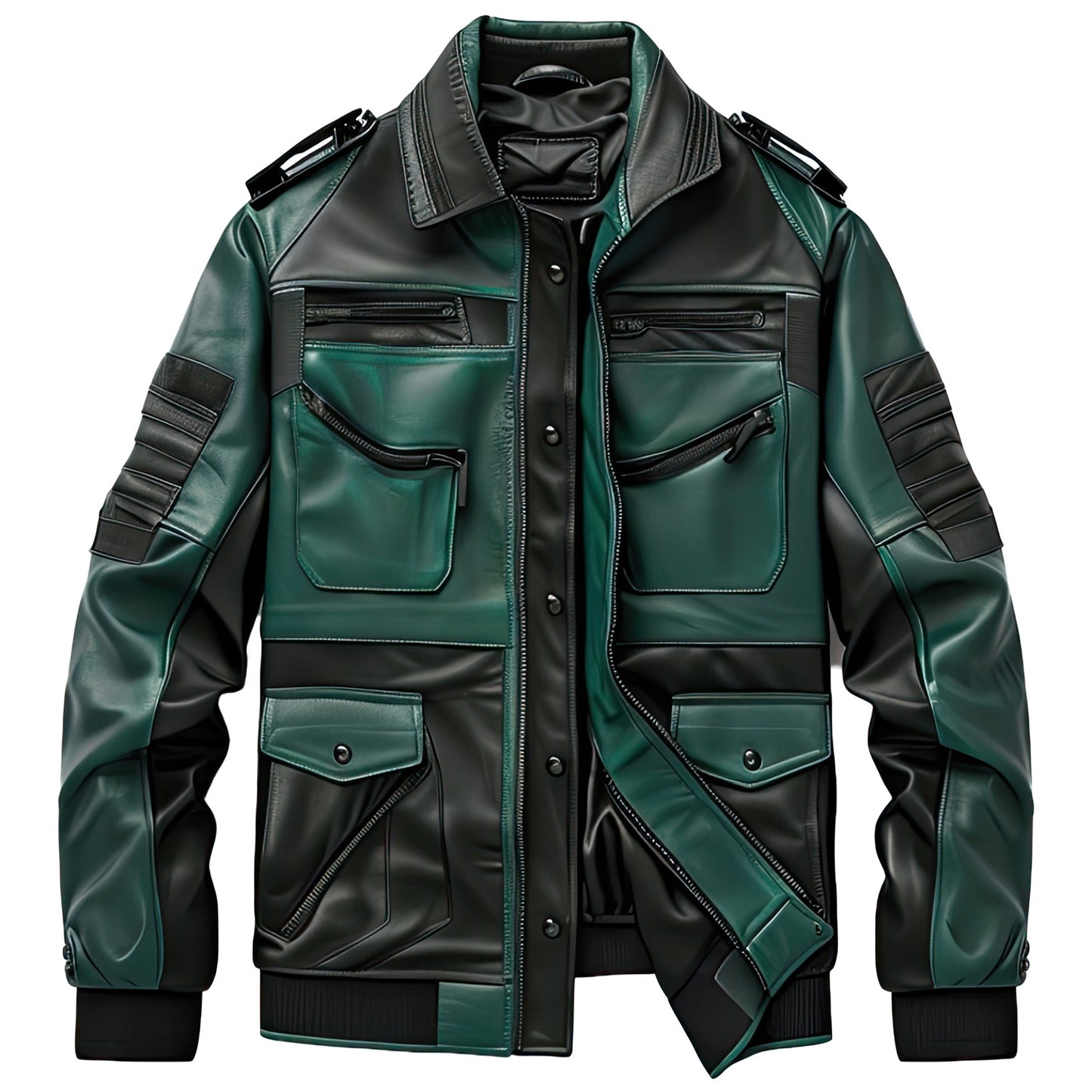 Men’s Stylish Forest Green and black Trucker Leather Jacket Gift for Men|Leather coats for men
