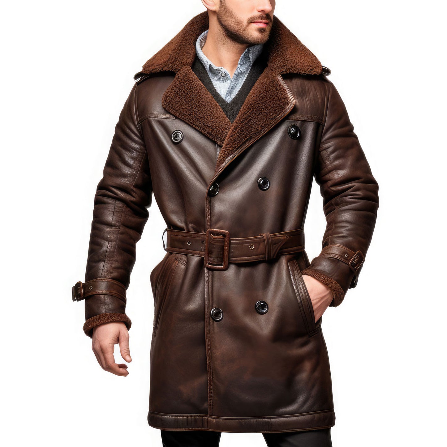 Dark Brown Aviator style Leather Coat jacket |Leather coats for men