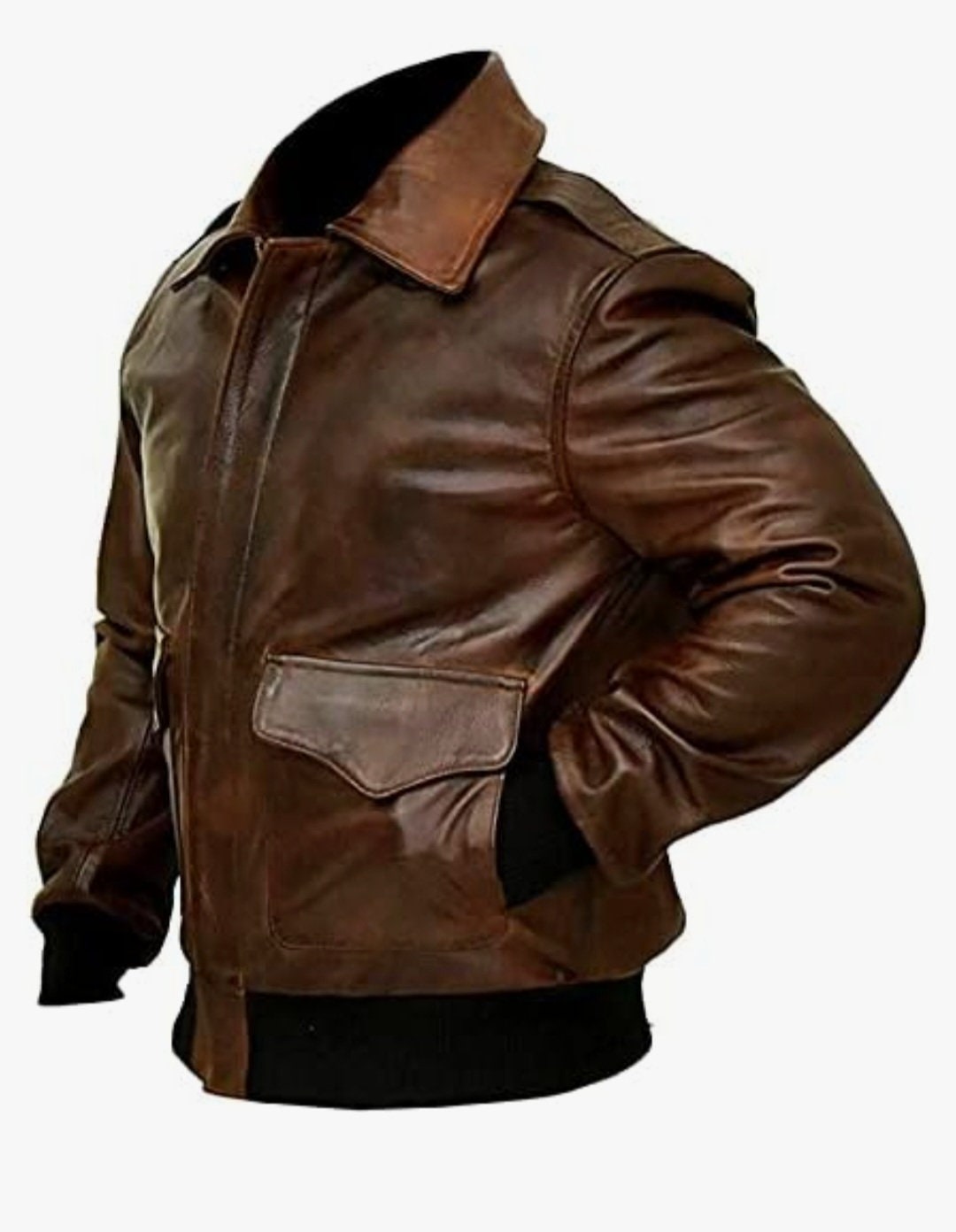 Brown Leather Aviator Bomber Jacket