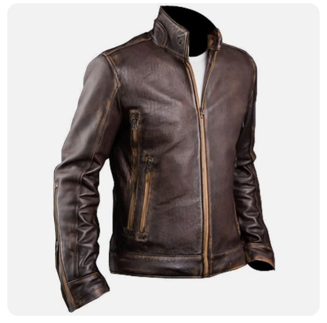 Brown Leather Biker & Military Jackets for Men