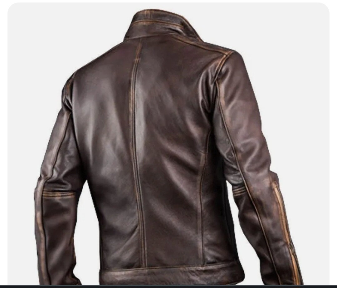 Brown Leather Biker & Military Jackets for Men