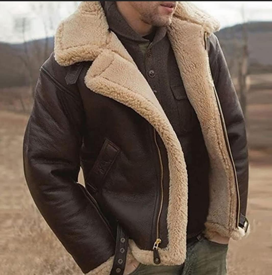 Men's Bomber Shearling Fur Motorcycle Jacket