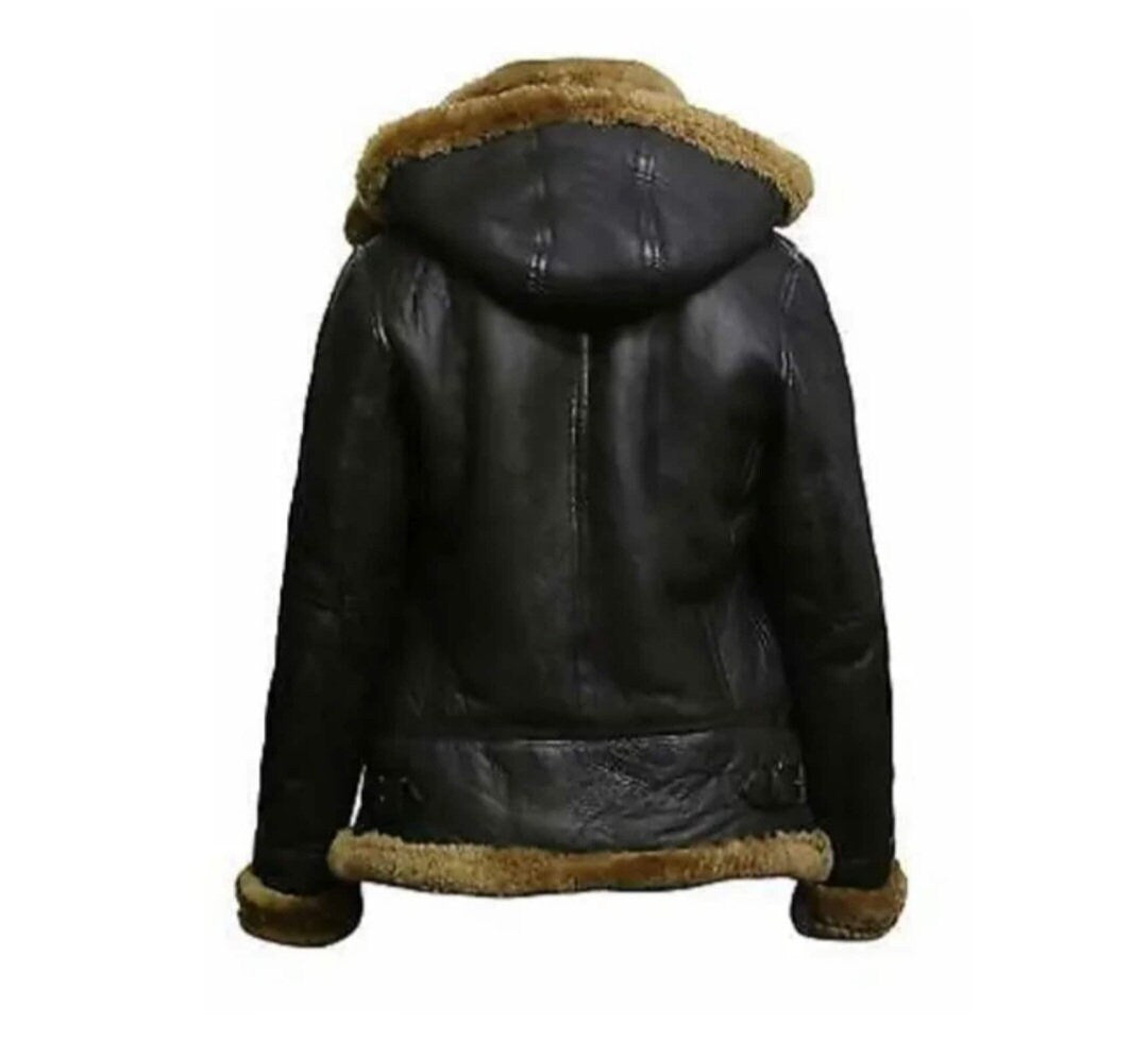 Women's Handmade Detachable Black Leather Jacket