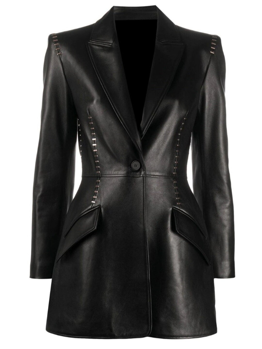 Women's Coat Black Genuine Leather Long Coat