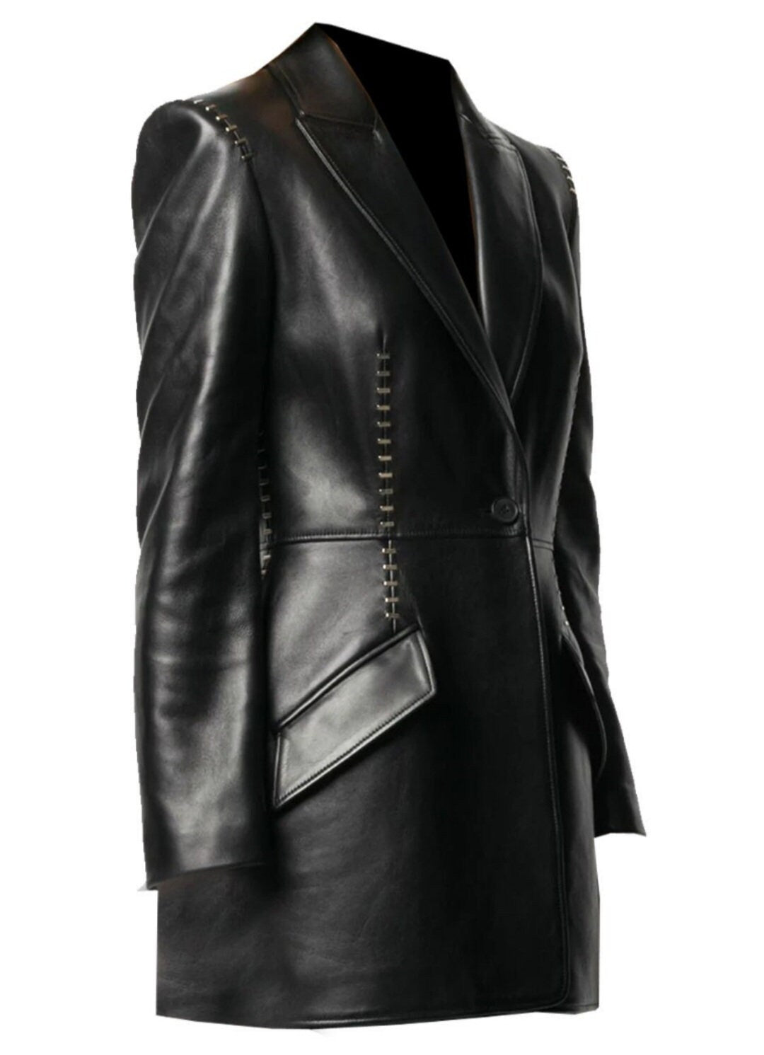 Women's Coat Black Genuine Leather Long Coat