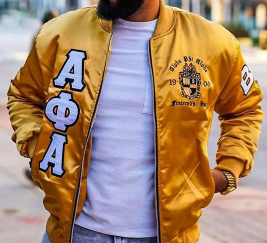 Alpha Phi Alpha Yellow Satin Bomber Jacket