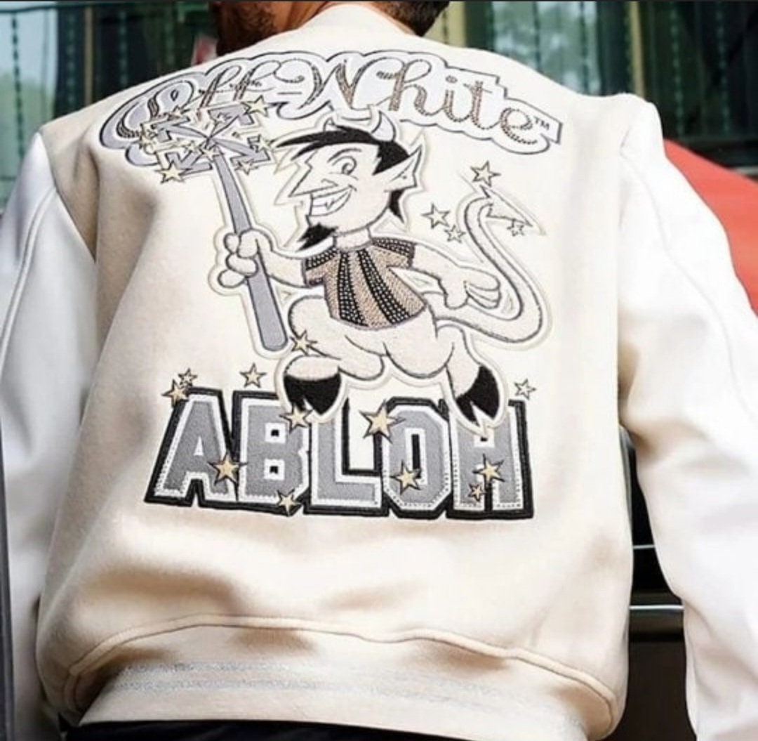 AC Milan Off-White Football Varsity Bomber Jacket Baseball Varsity Bomber Jacket|Leather coats for men