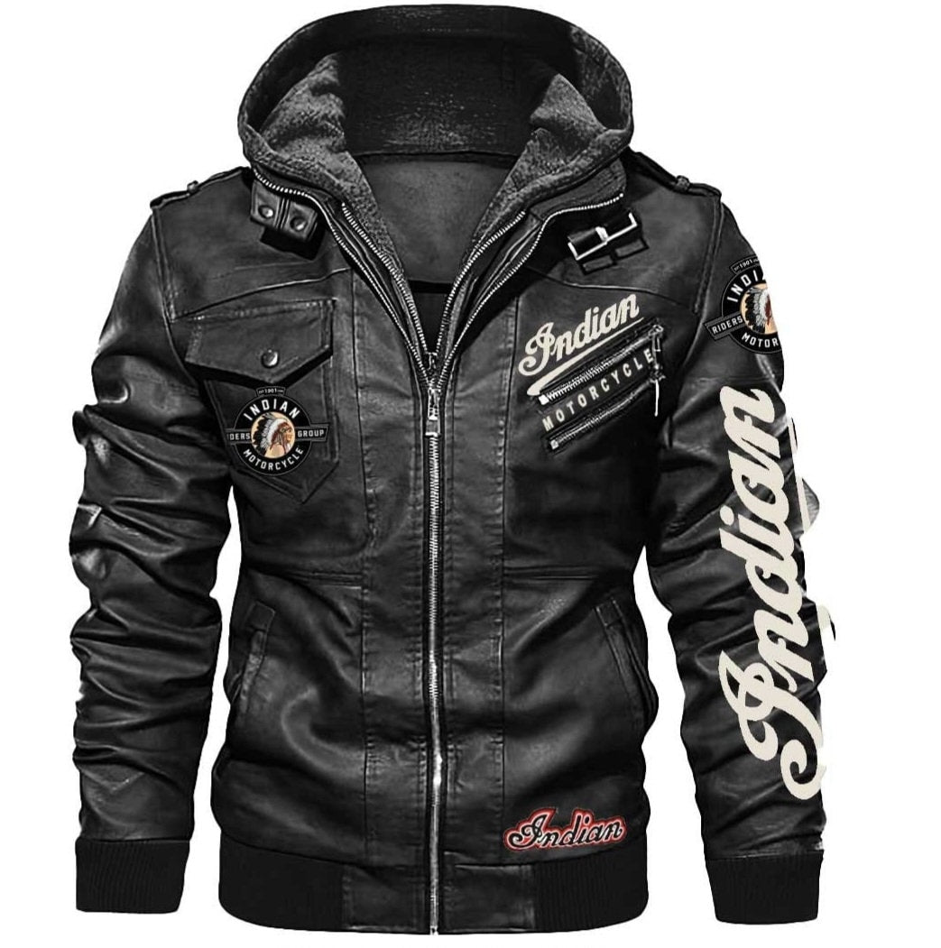 Hooded Indian Motorcycle Leather Jacket