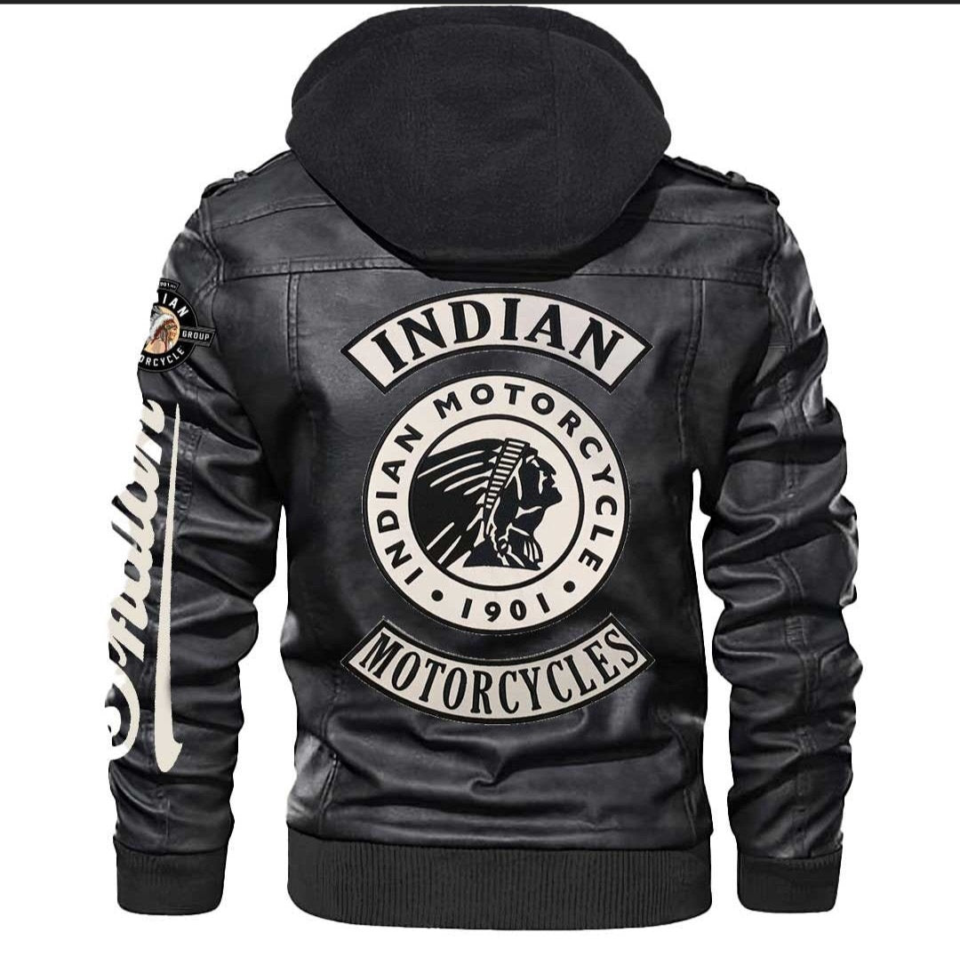 Hooded Indian Motorcycle Leather Jacket