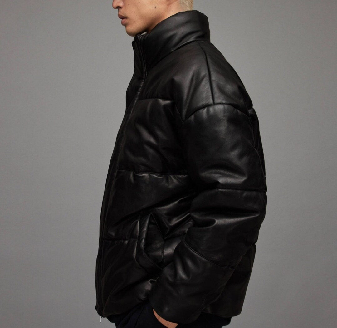 Men's Leather Puffer Jacket