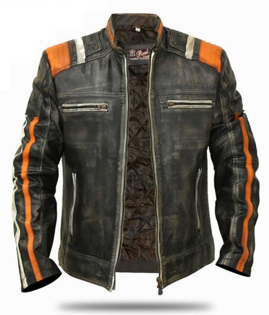 Homemade Men's Retro 3 Cafe Racer Biker Vintage Motorcycle Distressed Real Leather Jacket Leather jacket s,Mens Leather Coats and jackets ,Leather Jacket women s|Leather coats for men 