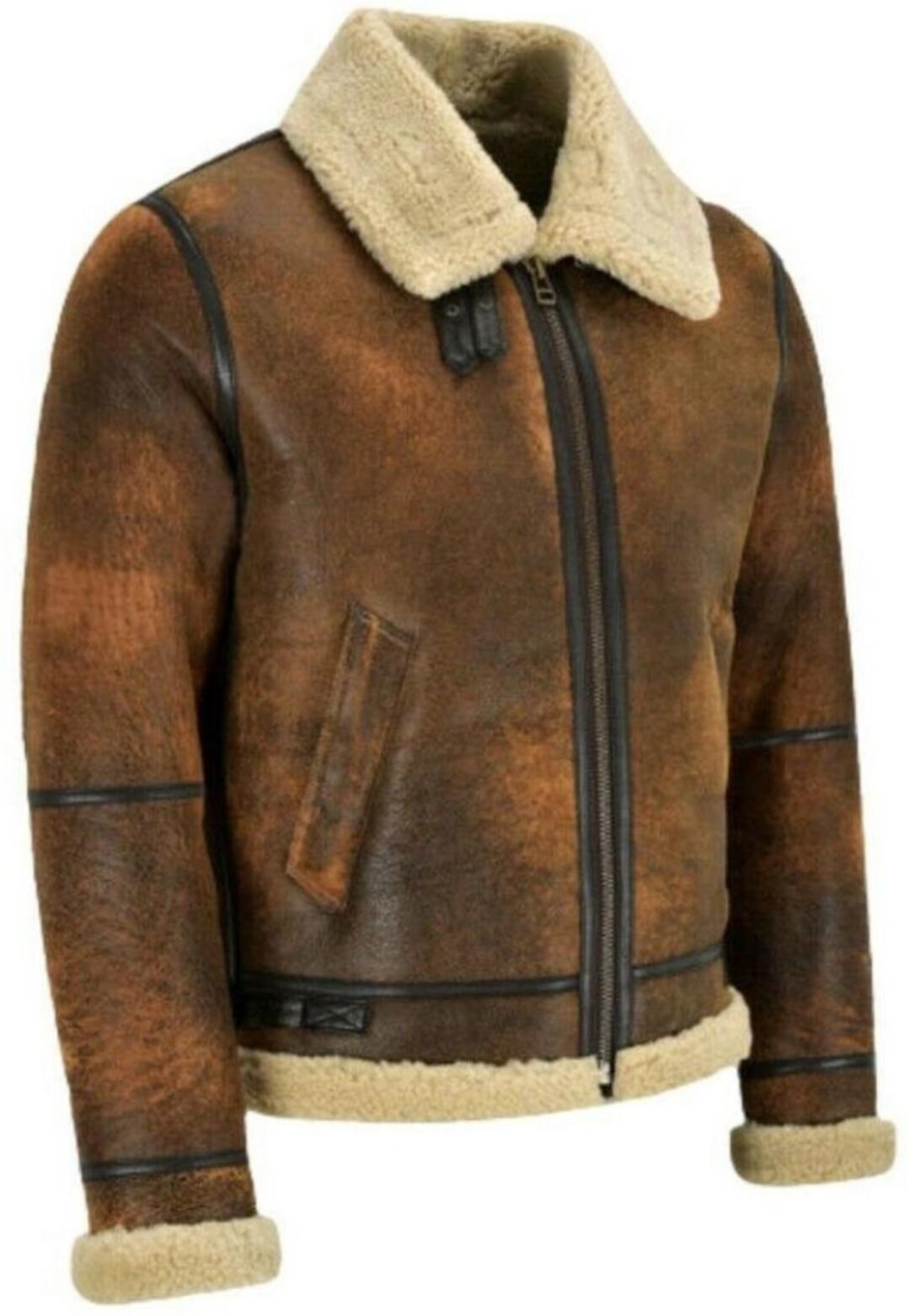 Men's Bomber Shearling Fur Motorcycle Jacket