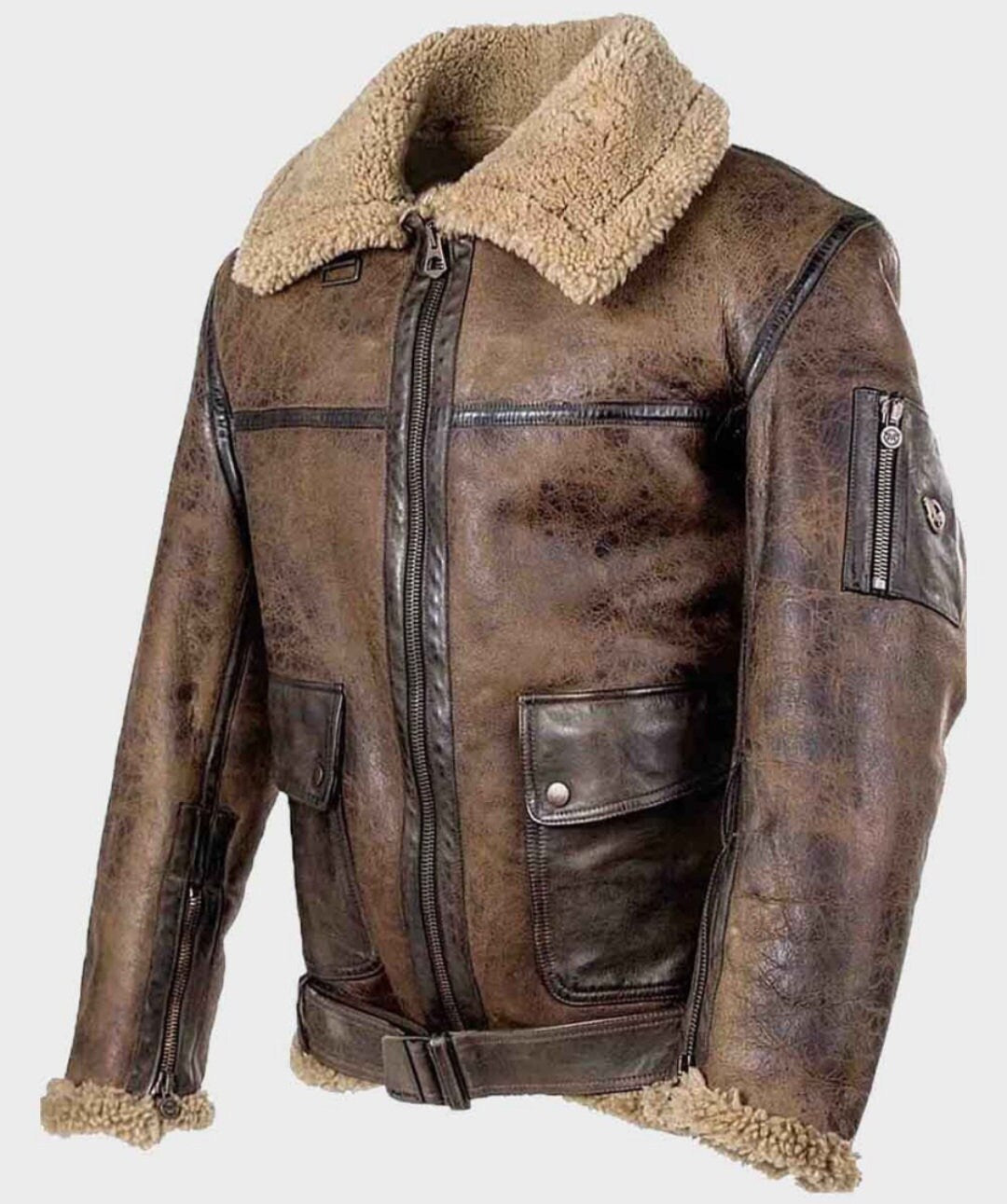 Men's Bomber Shearling Fur Motorcycle Brown Real Sheep Fur Leather Jacket - Men's Bomber Flying Fur Coat Leather jacket s,Mens Leather Coats and jackets ,Leather Jacket women s|Leather coats for men 