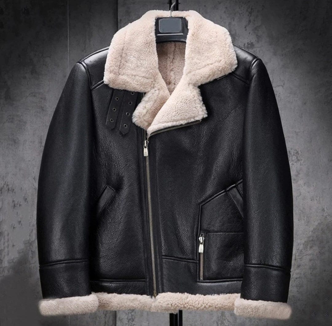 Men's Bomber Shearling Fur Motorcycle Black  Fur Leather Jacket - Men's Bomber Flying Fur Coat Leather jacket s,Mens Leather Coats and jackets ,Leather Jacket women s