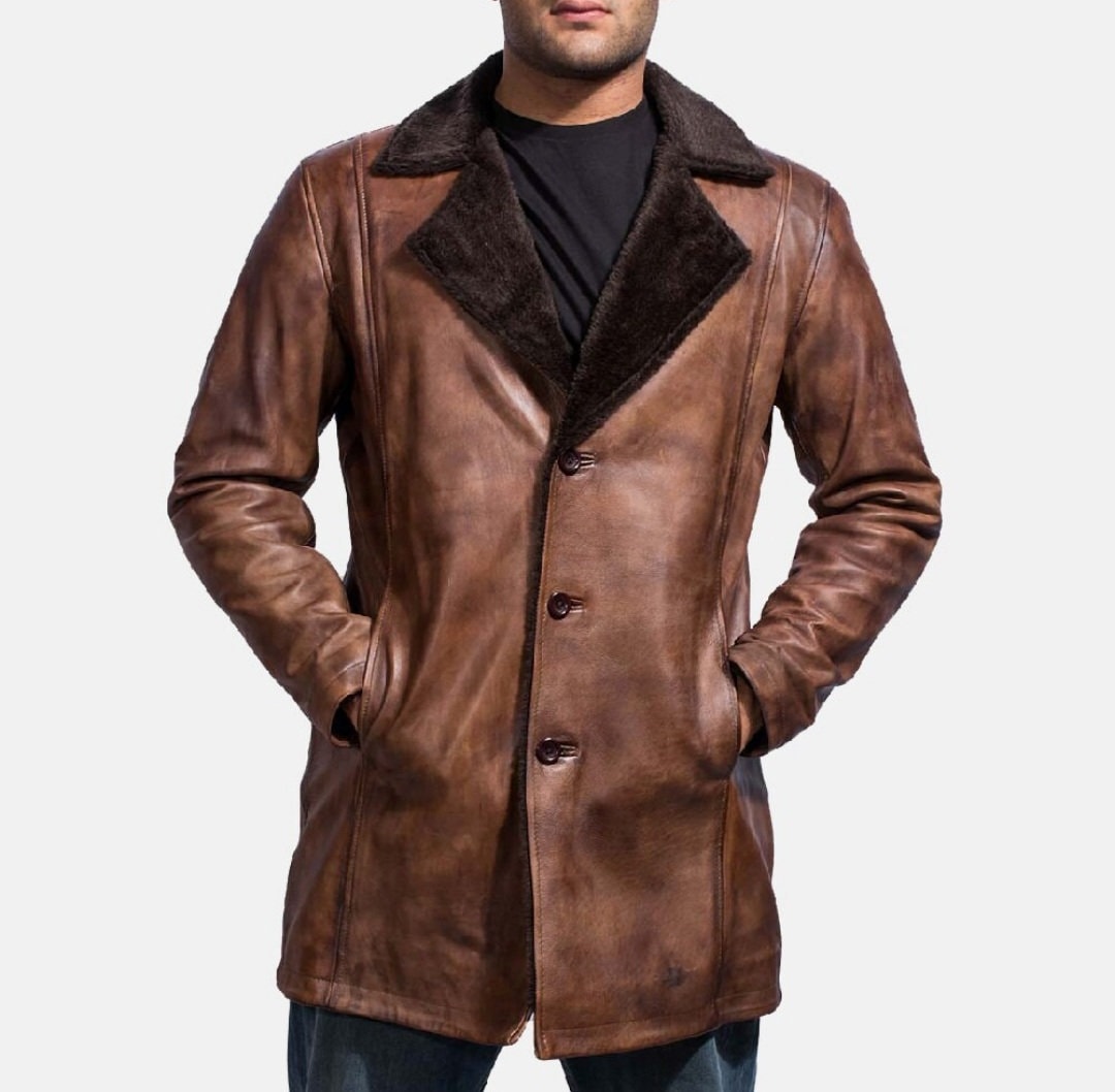 Men's Brown Leather Fur Coat  Sheepskin Leather Coat Real Shearling Fur Lined Coat Leather jacket s,Mens Leather Coats and jackets ,Leather Jacket women s|Leather coats for men 