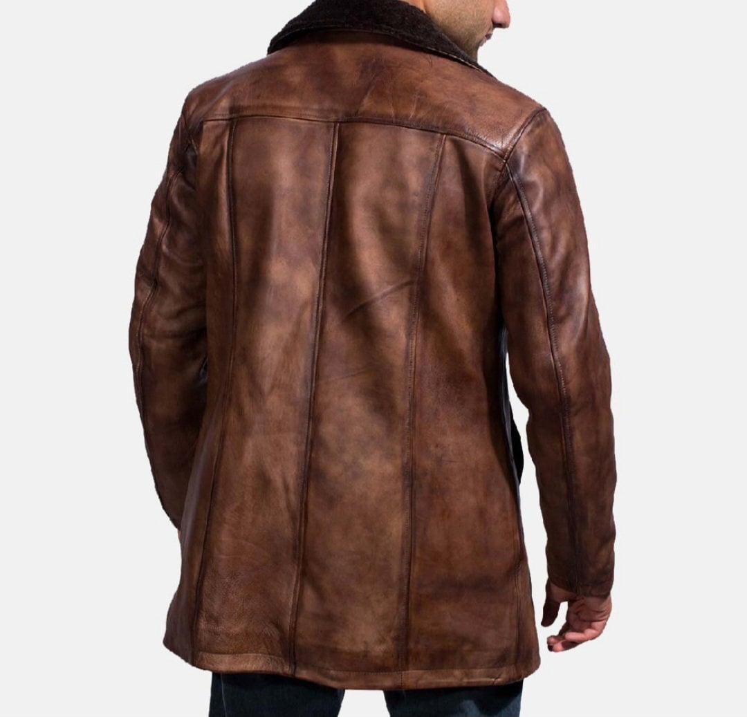 Men's Brown Sheepskin Leather Fur Coat