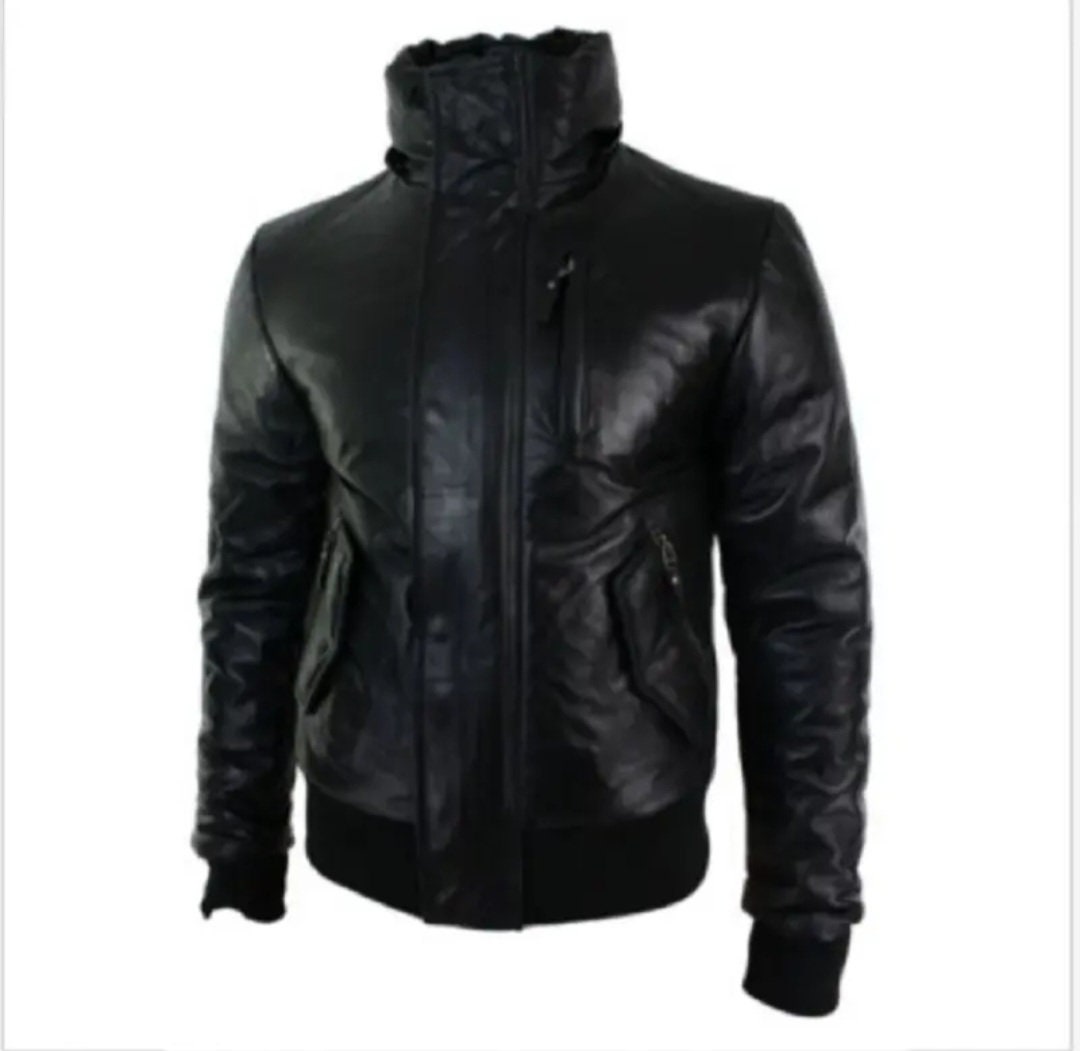 Men’s Real Leather Jacket with Removable Fur Hood