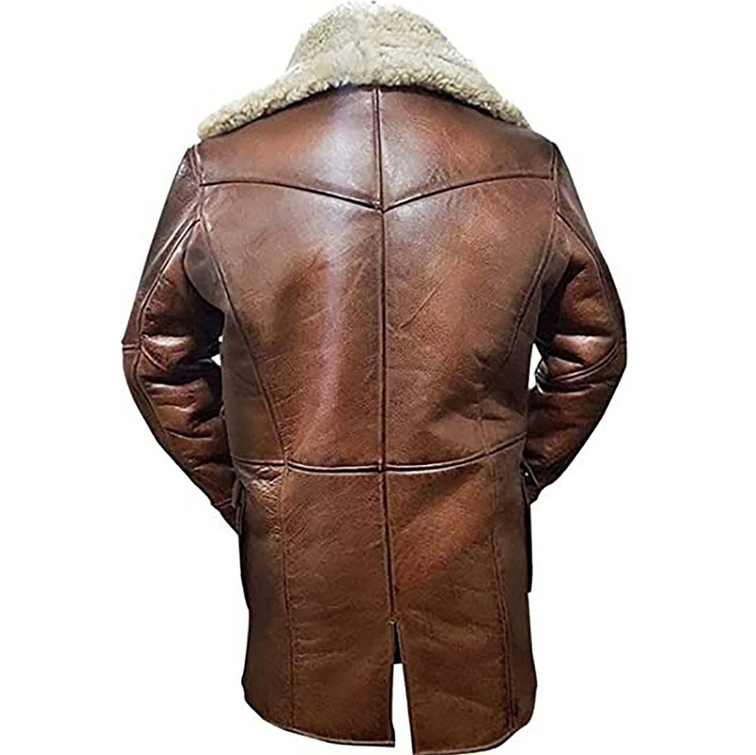 Men's Brown Bomber Fur Shearling Leather Coat