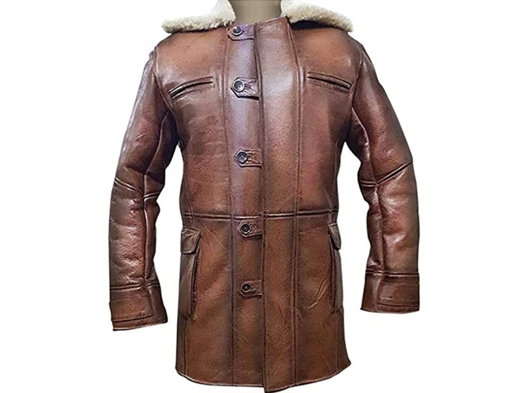 Men's Brown Bomber Fur Shearling Leather Coat