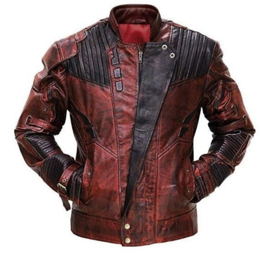 Guardian of Galaxy StarLord inspired Maroon Waxed Genuine Leather Jacket for Men Motorcycle Leather jacket s,Mens Leather Coats and jackets ,Leather Jacket women s |Leather coats for men 